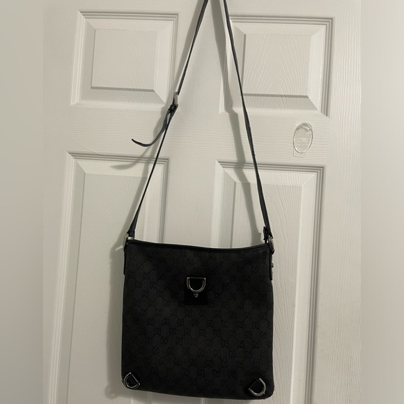 GUCCI abbey line shoulder bag canvas leather dark
